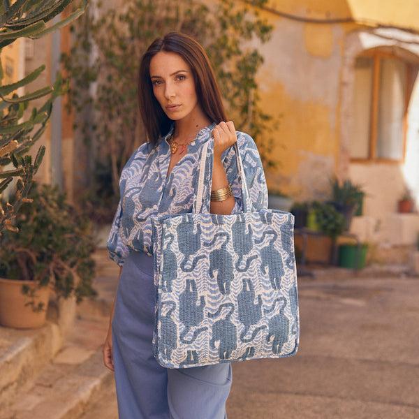 Zen Ethic Tote Bag Matelassé Tiger 100% Coton BIO - Bleu