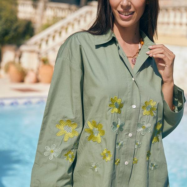 Zen Ethic Chemise Brodée Coco 100% Coton - Vert