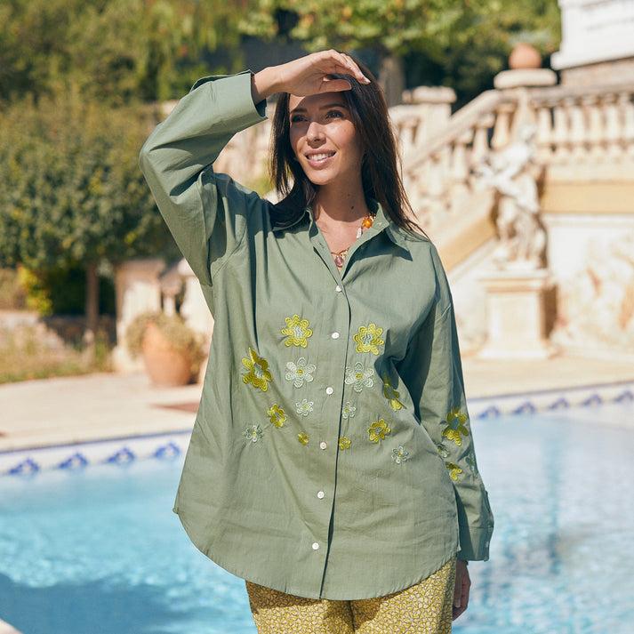 zen ethic Chemise brodée Coco 100% Coton - vert