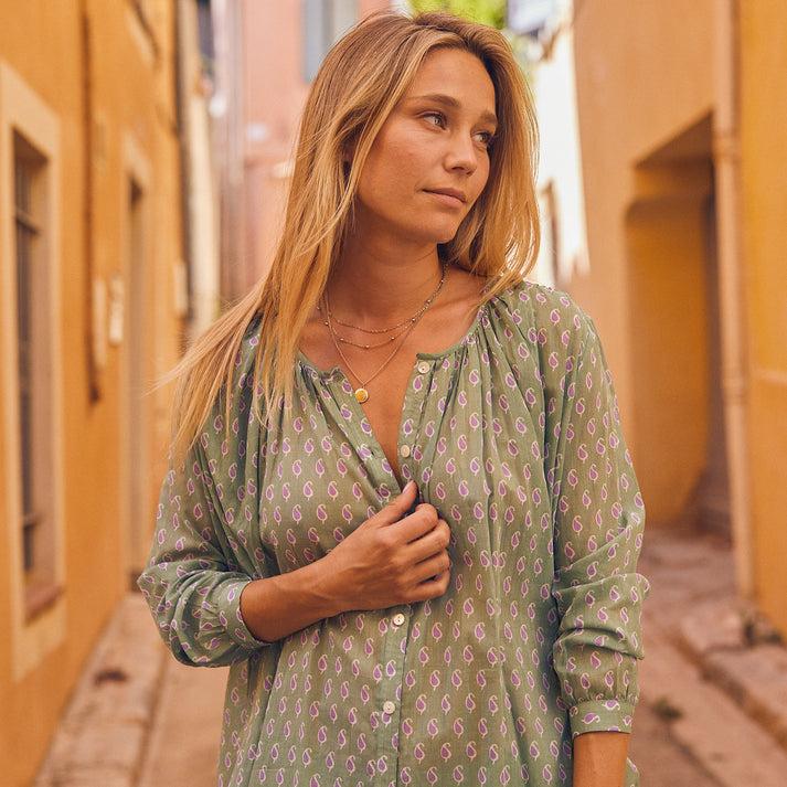 zen ethic Chemise Chloe Cigale 100% Coton - vert