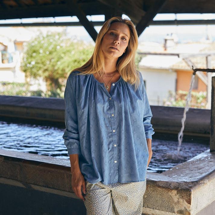 zen ethic Chemise Chloé unie 100%Coton - bleu