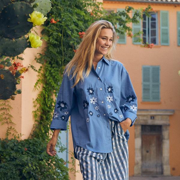 Zen Ethic Chemise Coco Brodée Coton - Bleu