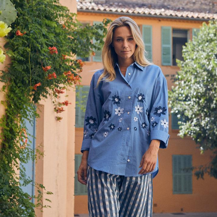 zen ethic Chemise Coco brodée Coton - Bleu