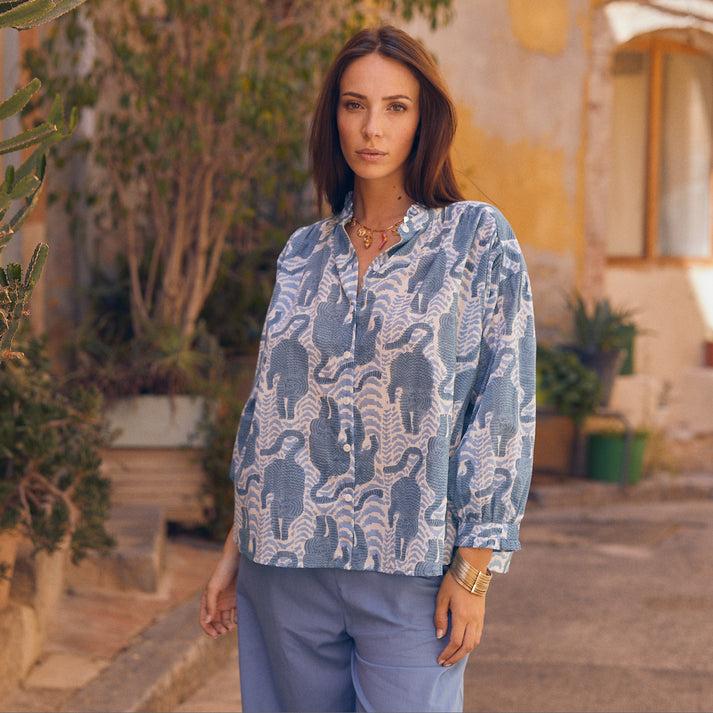 zen ethic Chemise June Tiger 100% coton BIO - Bleu