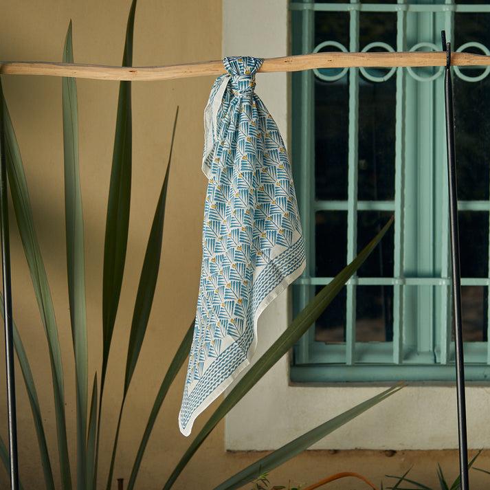 zen ethic Foulard Carré Alma 100% Coton BIO - bleu