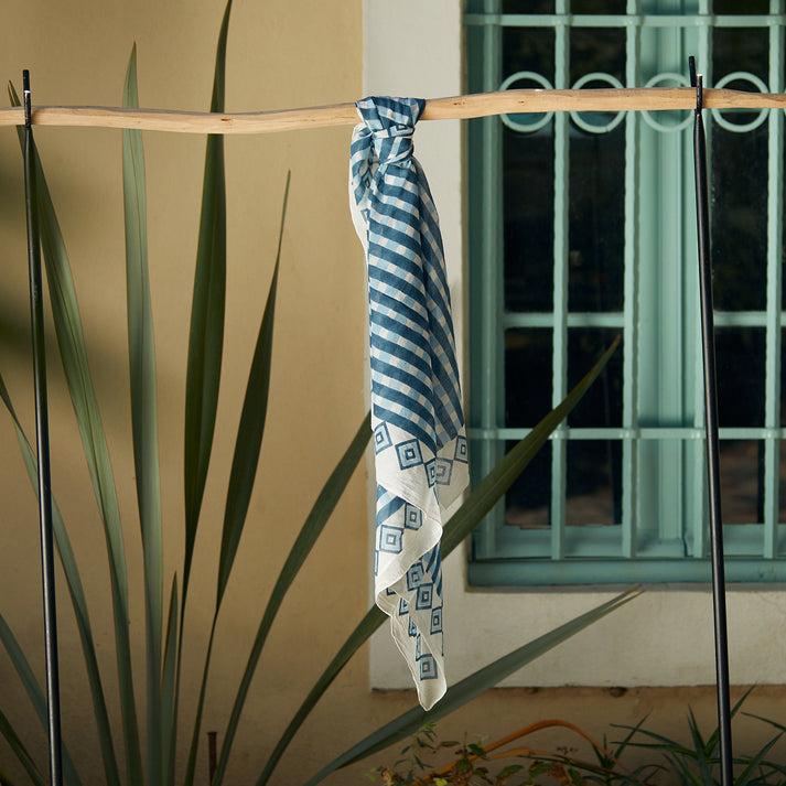 zen ethic Foulard Carré Prado 100% Coton BIO - bleu