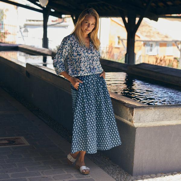 Zen Ethic Jupe Lina Cigale 100% Coton - Bleu