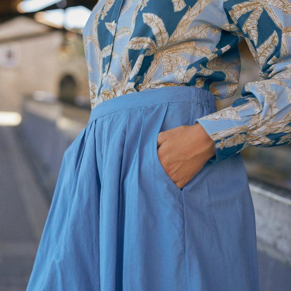 Zen Ethic Jupe Lina Unie 100% Coton - Bleu