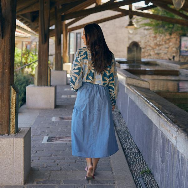 Zen Ethic Jupe Lina Unie 100% Coton - Bleu