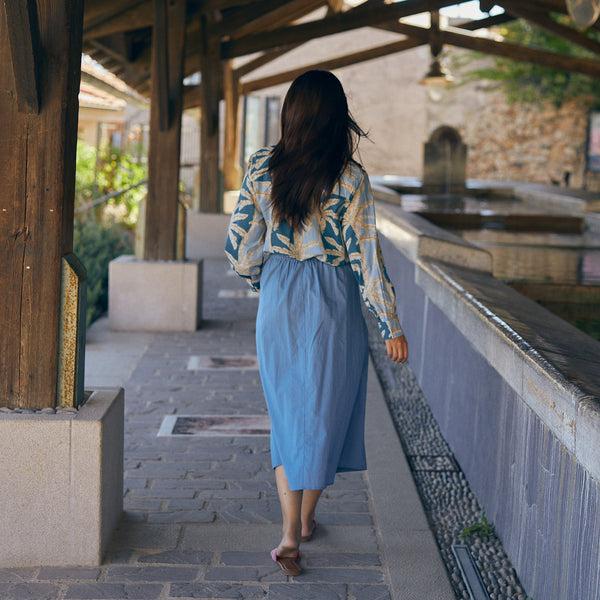 Zen Ethic Jupe Lina Unie 100% Coton - Bleu