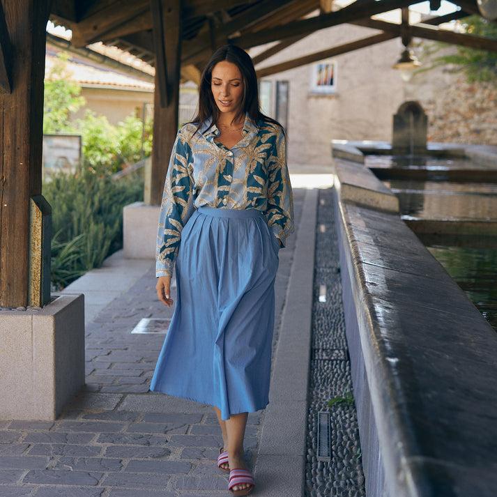 zen ethic Jupe Lina unie 100% Coton - Bleu