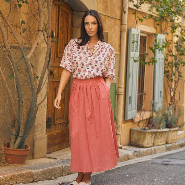 Zen Ethic Jupe Lina Unie 100% Coton - Fraise