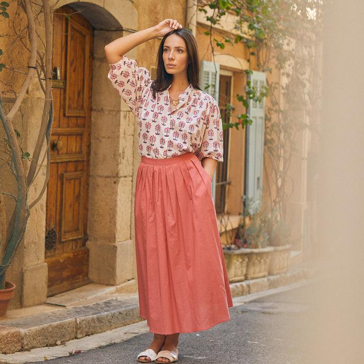 zen ethic Jupe Lina unie 100% Coton - Fraise