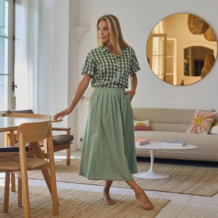 zen ethic Jupe Lina unie 100% Coton - Vert