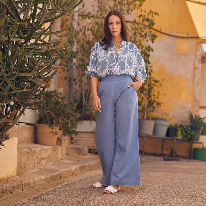 zen ethic Pantalon Leana uni 100% Coton - Bleu