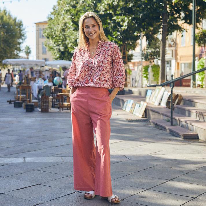 zen ethic Pantalon Leana uni 100% Coton - Fraise