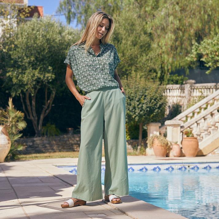 zen ethic Pantalon Leana uni 100% Coton - Vert