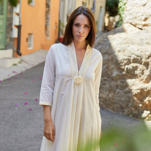 Zen Ethic Robe Anaelle Unie 100% Coton - Ecru