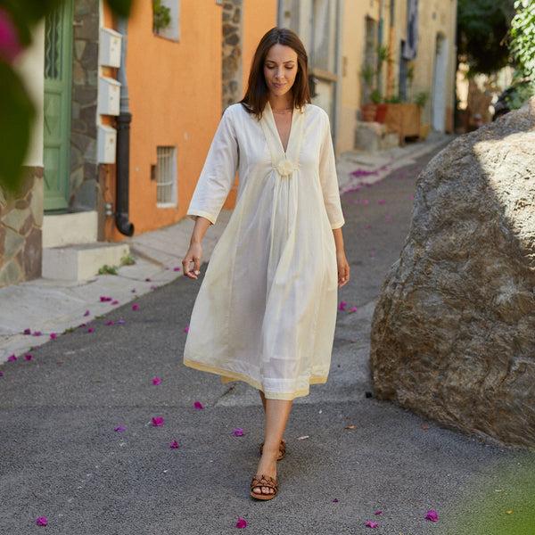 Zen Ethic Robe Anaelle Unie 100% Coton - Ecru