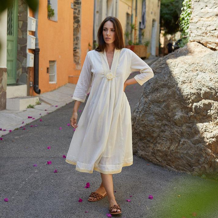 zen ethic Robe Anaelle Unie 100% Coton - Ecru