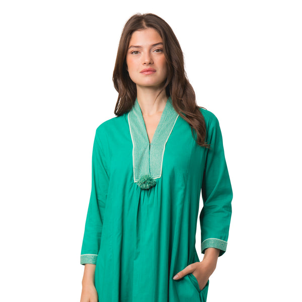 Zen Ethic Robe Anaelle Unie 100% Coton - Vert