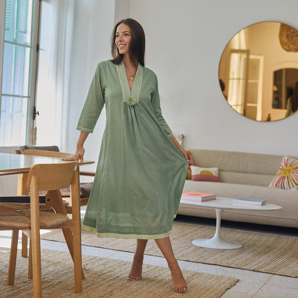 Zen Ethic Robe Anaelle Unie 100% Coton - Vert