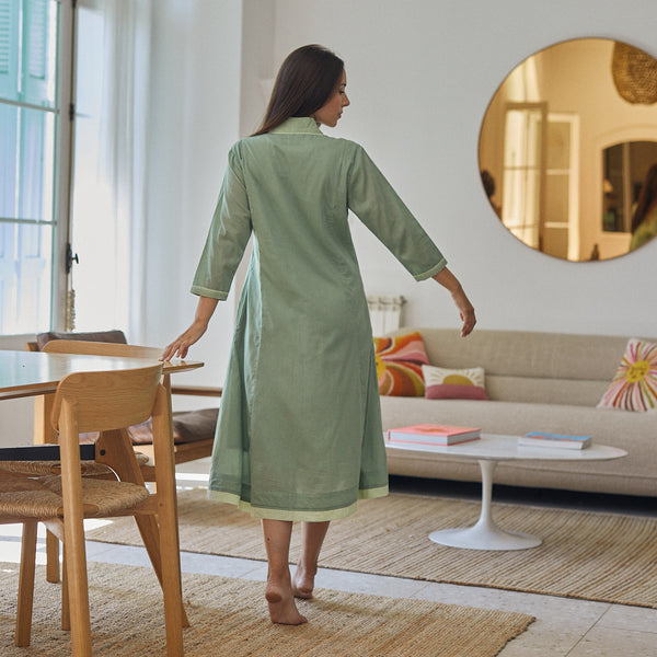 Zen Ethic Robe Anaelle Unie 100% Coton - Vert