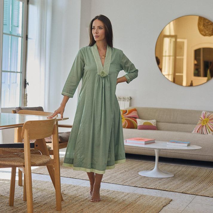 zen ethic Robe Anaelle Unie 100% Coton - Vert