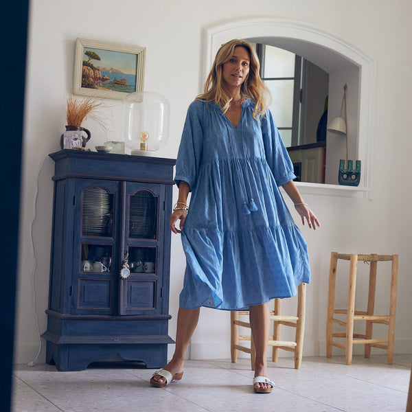 Zen Ethic Robe Angela Unie 100% Coton - Bleu