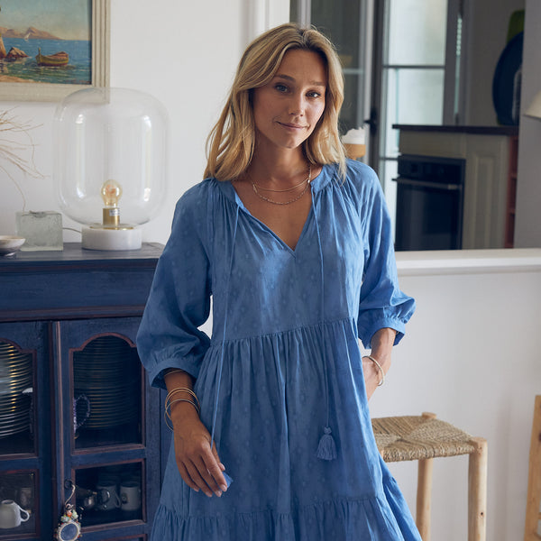 Zen Ethic Robe Angela Unie 100% Coton - Bleu