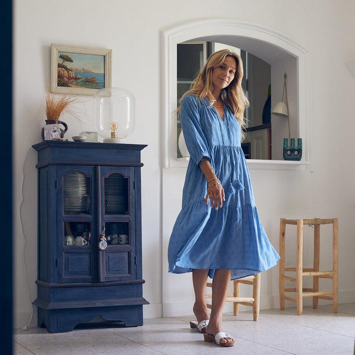 zen ethic Robe Angela unie 100% Coton - bleu