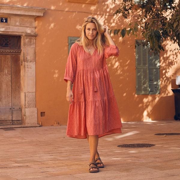 Zen Ethic Robe Angela Unie 100% Coton - Rose Fraise