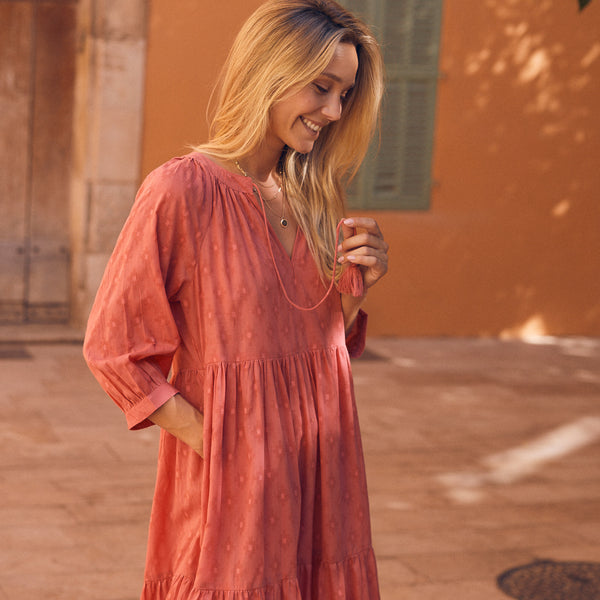 Zen Ethic Robe Angela Unie 100% Coton - Rose Fraise