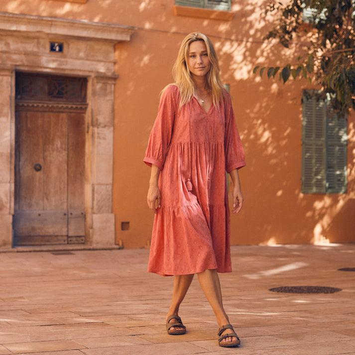 zen ethic Robe Angela unie 100% Coton - rose fraise