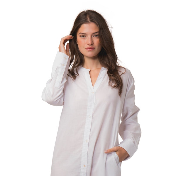 Zen Ethic Robe Chemise Alice Unie 100% Coton - Blanc