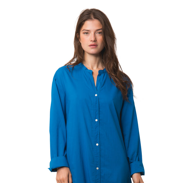 Zen Ethic Robe Chemise Alice Unie 100% Coton - Bleu