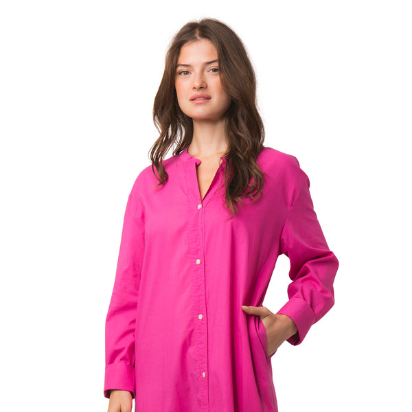Zen Ethic Robe Chemise Alice Unie 100% Coton - Rose