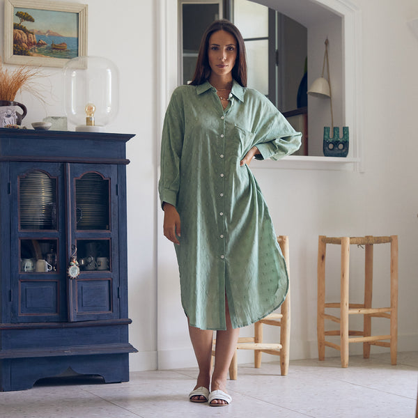 Zen Ethic Robe Chemise Anna Unie 100% Coton - Vert