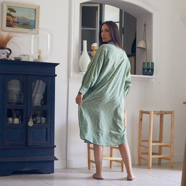 Zen Ethic Robe Chemise Anna Unie 100% Coton - Vert