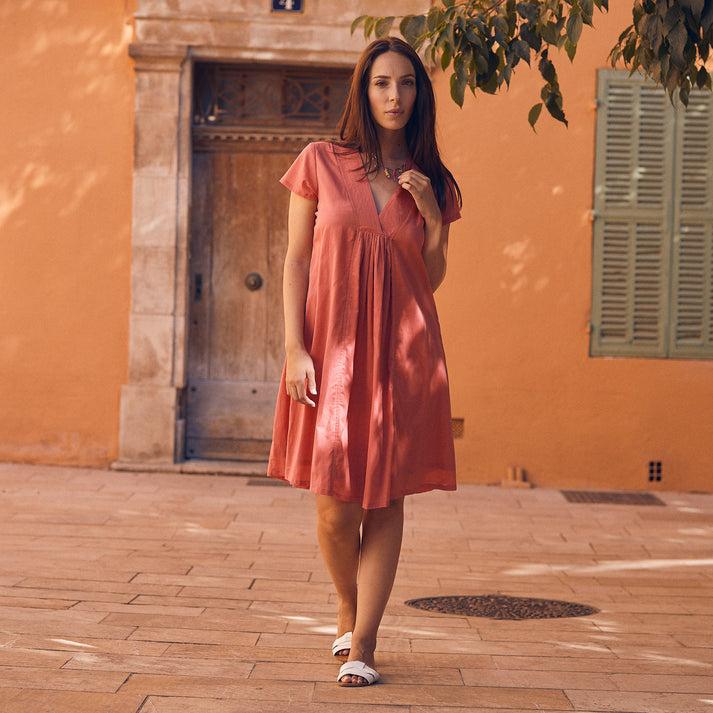 zen ethic Robe Iris unie 100% Coton - Rose fraise