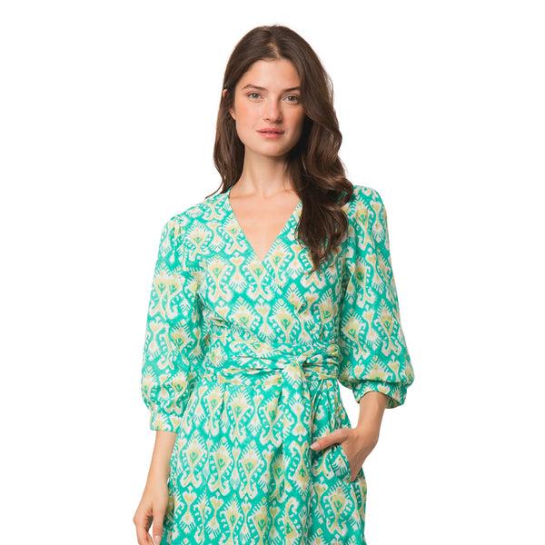Zen Ethic Robe Laurence Ikat 100% Coton Bio - Vert