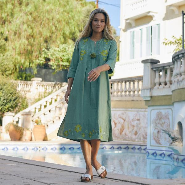 Zen Ethic Robe Longue Louisa Brodée 100% Coton - Vert