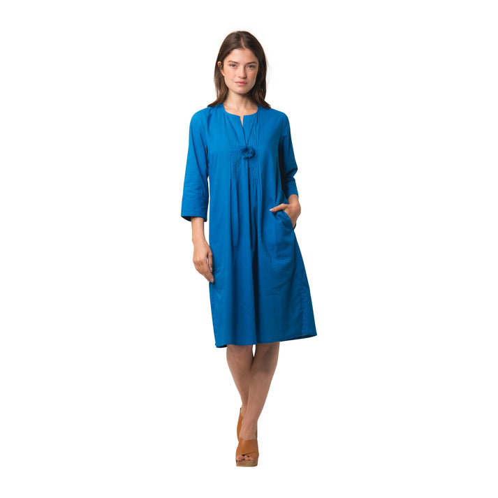 zen ethic Robe Louisa unie 100% Coton - Bleu