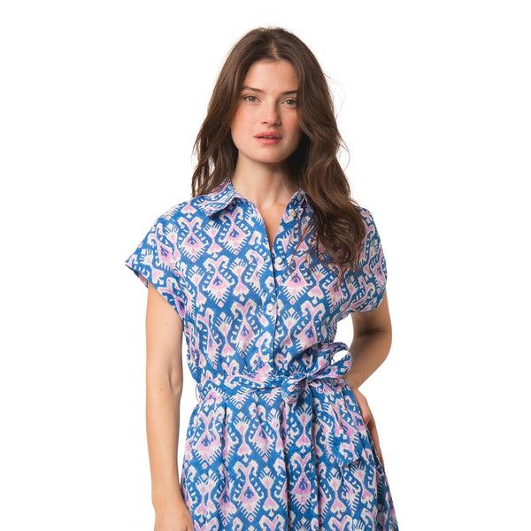 Zen Ethic Robe Louna Ikat 100% Coton Bio - Bleu