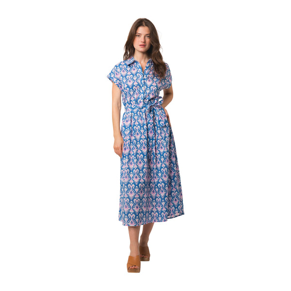 Zen Ethic Robe Louna Ikat 100% Coton Bio - Bleu