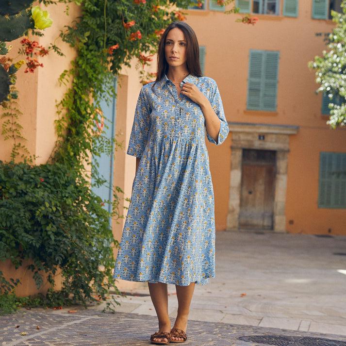 zen ethic Robe Milene Escalet 100% coton bio - Bleu