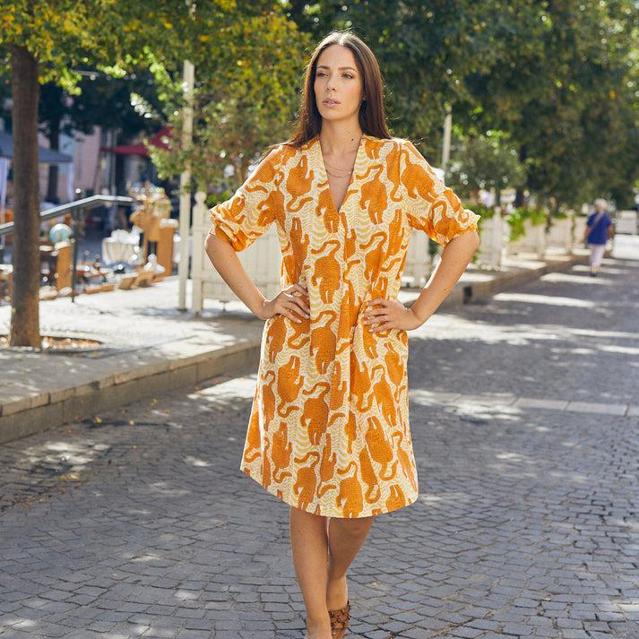 zen ethic Robe Neha Tiger 100% coton bio - Orange