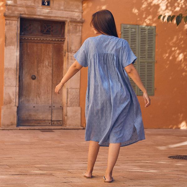 Zen Ethic Robe Nuala Unie 100% Coton - Bleu