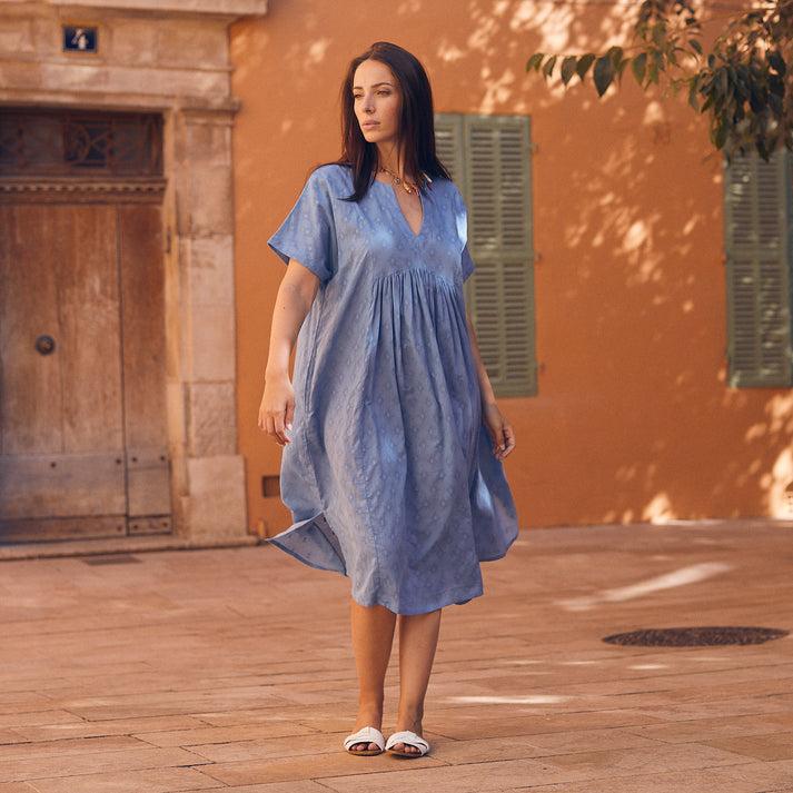 zen ethic Robe Nuala unie 100% Coton - Bleu