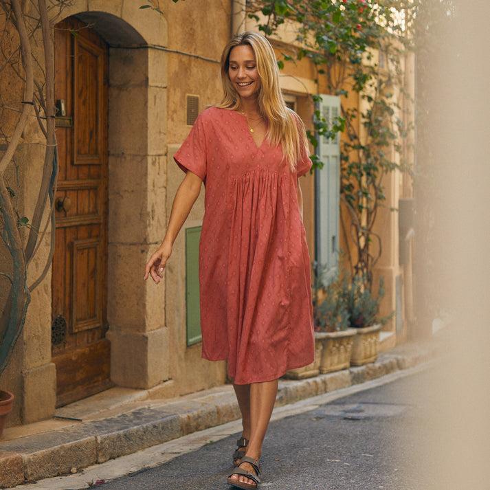 zen ethic Robe Nuala unie 100% Coton - Rose fraise